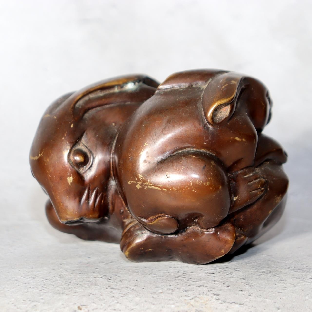 Vintage Japanese Bronze Rabbit Figurine Okimono Pair 1068g BOSa244