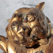 Antique Edo Gilt Wood Neko Tora Cat Tiger Samurai Kabuto Maedate Helmet Crest16