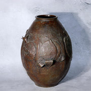 Large Japanese Master Bronze Vase by Hirai Shoho Cire Perdue Relief Fruit Motif3