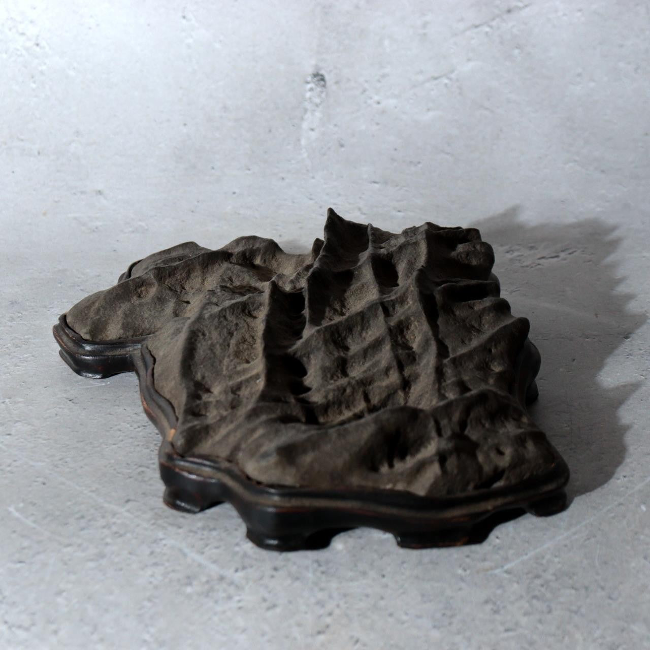Japanese Suiseki Viewing Stone Mountain Landscape Shape with Wooden Daiza Base15
