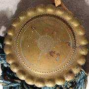 Antique Edo Period Japanese Horse Tack Ornament Brass Bells Blue Cords BOSa143