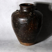 Antique Japanese Shiga Folk Kiln Pottery Iron Glaze Shiji-ko Four-Lug Jar PV31113