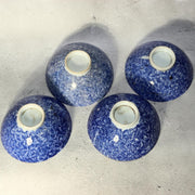 Antique Japanese Imari Rice Bowls Set 4 Inban Transferware Blue Fern Meiji IP1293