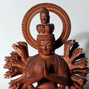 Vintage Japanese Wooden Carved Juichimen Senju Kannon Buddha Statue Glass Case4