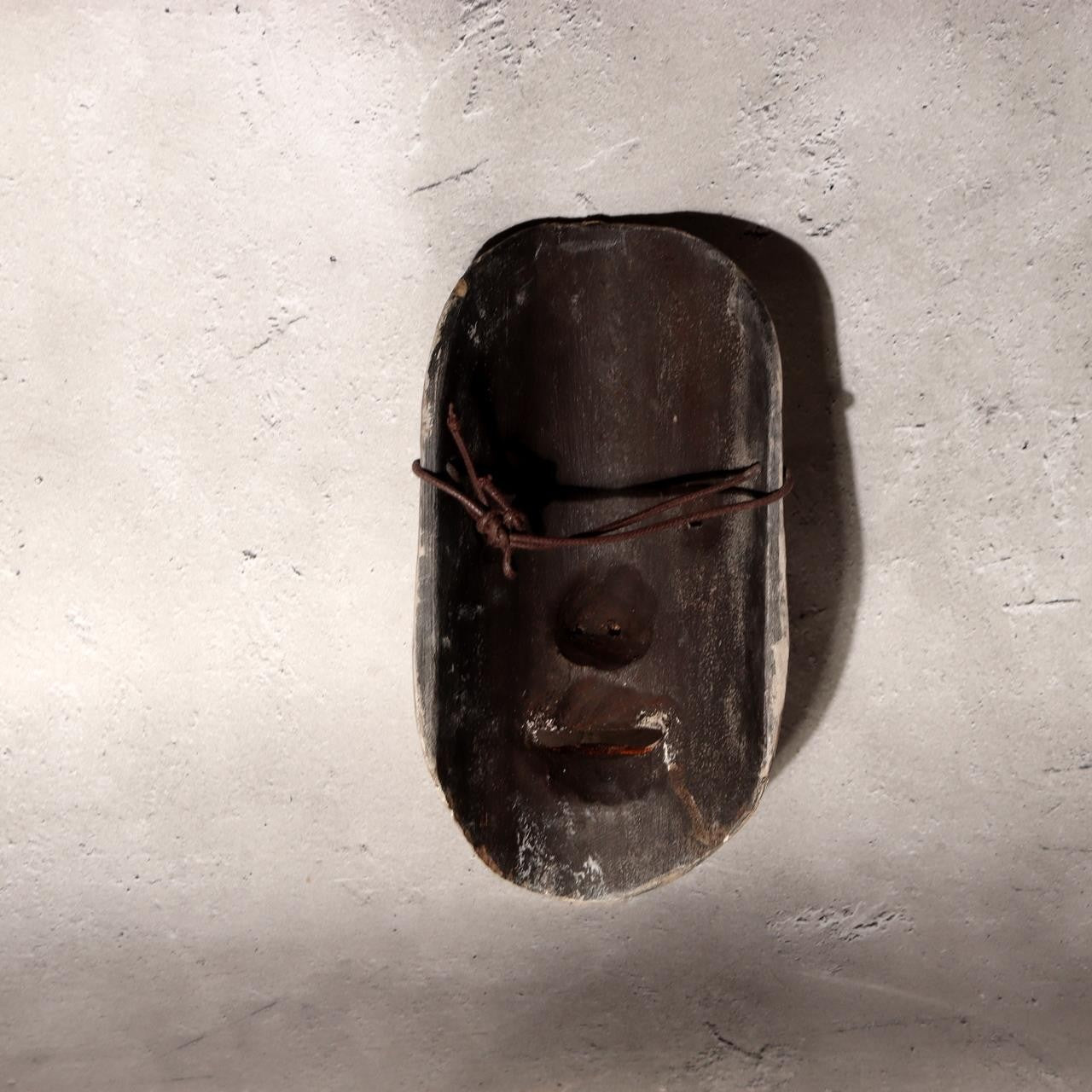 Japanese Antique Wooden Mask Female Woman Noh Kagura Style & Brocade Bag MSK52610