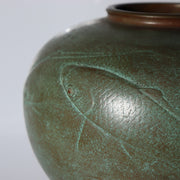 Vintage Heavyweight Japanese Bronze Vase Engraved carp Motif Verdigris Patina13