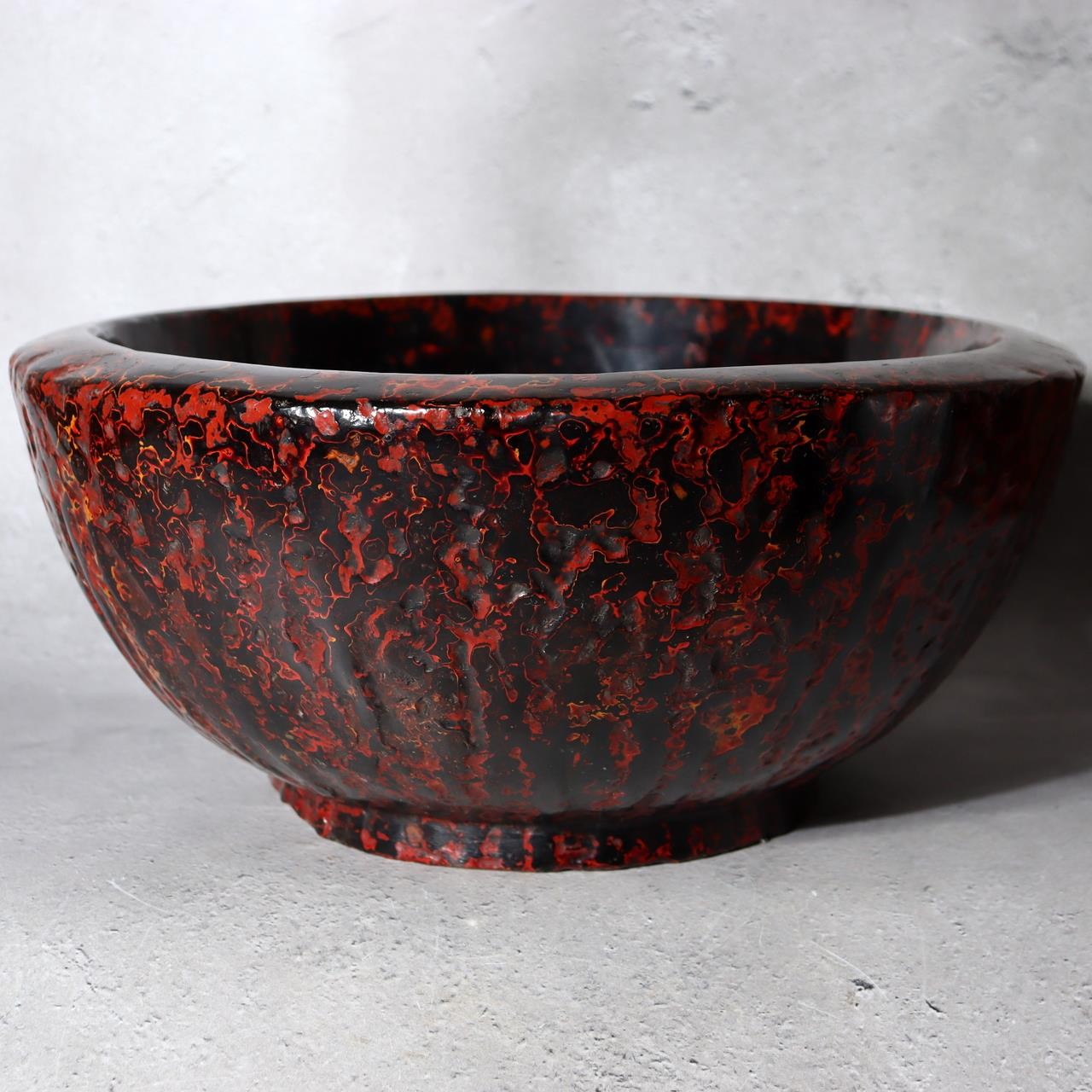 Vintage Large Japanese Aizu Lacquerware Wood Bowl  Mottled Red & Black 29cm12