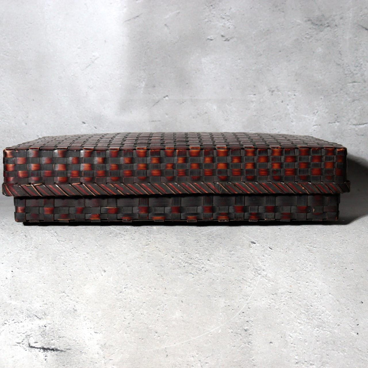Vintage Japanese Bamboo Woven Rectangular Box Two-Tone Basketry3