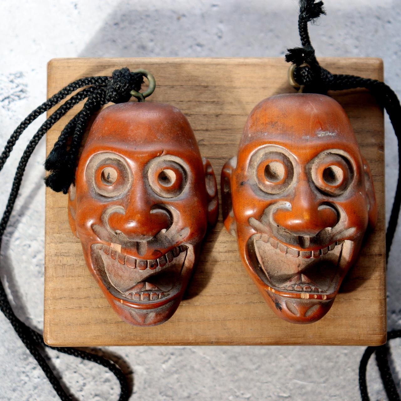 Antique Japanese Boxwood Netsuke Masks - Saru-tobide & Ko-tobide Style - 2pc Set18