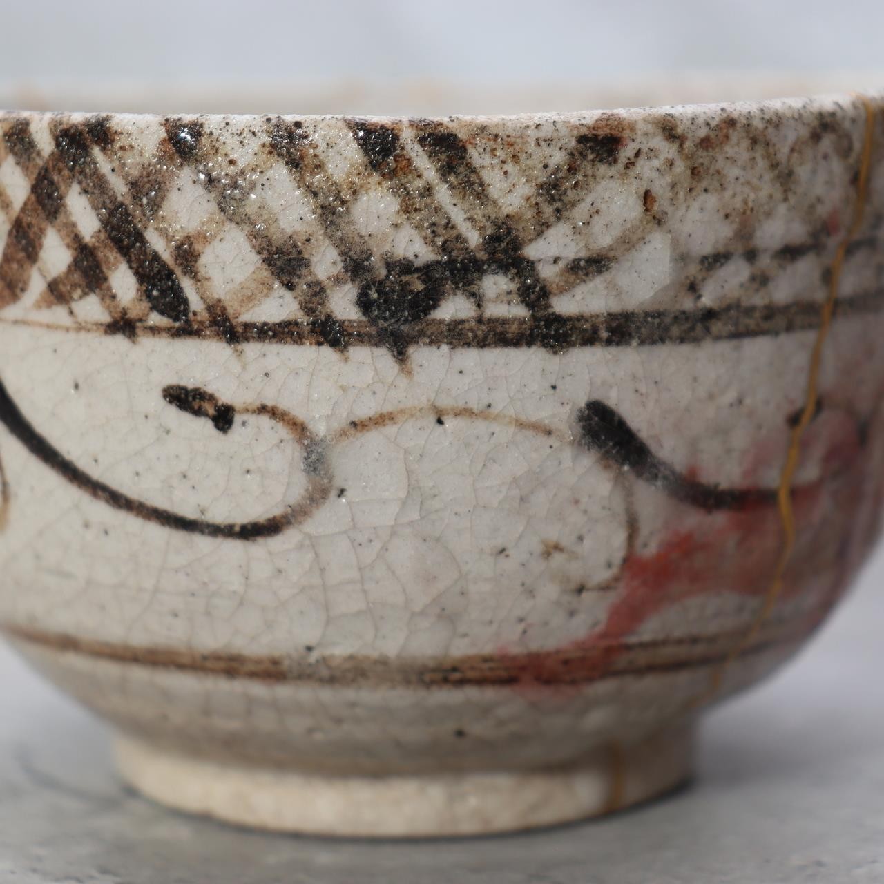 Japanese Antique E-Seto Tea Bowl Seto-Mino Ware End Edo Period Kintsugi Repair14