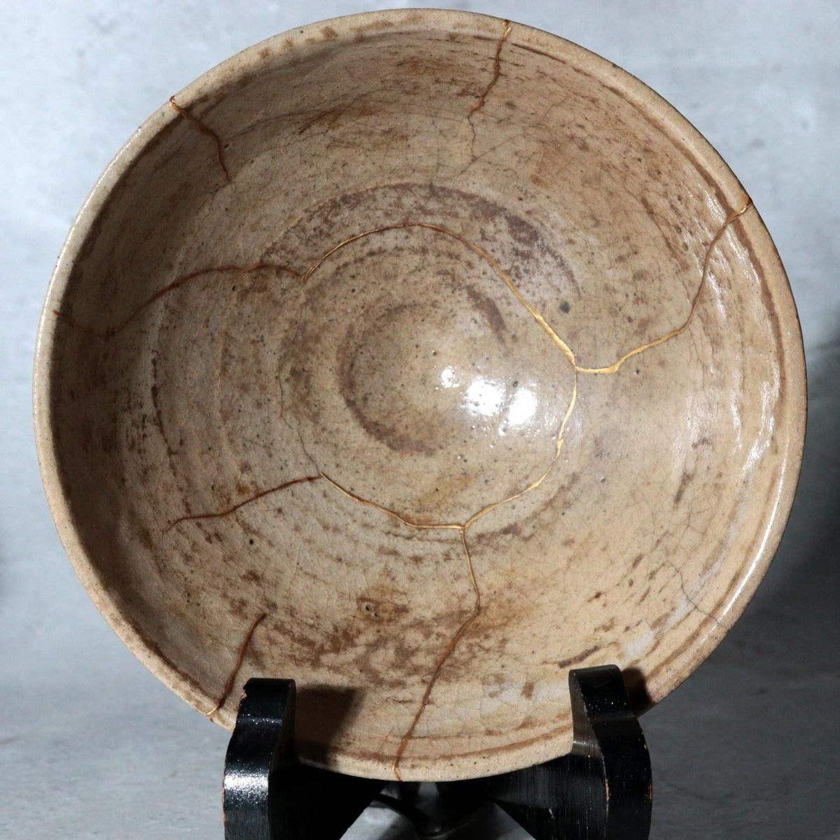 Antique Japanese E-Karatsu Chawan Tea Bowl Edo Period Kintsugi Repair Wooden Box14