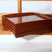 Japanese Vintage Lacquer Tray Obon Square Set of 5 Simple Wood Grain Reddish Bro2