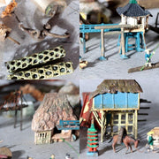 Vintage Japanese Bonkei Tenpai Miniature Figures Trees Suiseki Diorama Set BOSa616