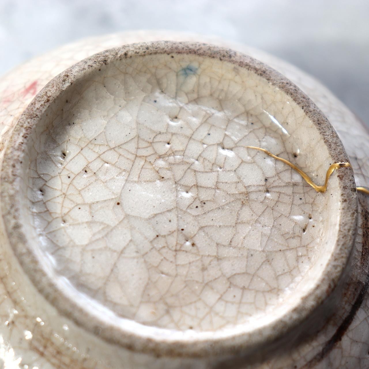 Japanese Antique E-Seto Tea Bowl Seto-Mino Ware End Edo Period Kintsugi Repair10
