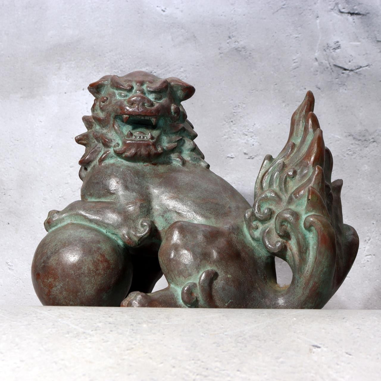 Vintage Japanese Cast Bronze Shishi Lion Statue Tama-tori Guardian Dog 4.2kg17