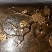 Vintage Takaoka Bronze Vase Ryusen Mandarin Duck Plum Bamboo Pattern BV76014