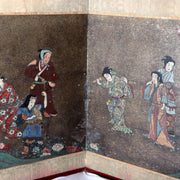 Vintage Japanese Byobu 2 Panel Room Divider Painted Figures Floral1