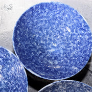 Antique Japanese Imari Rice Bowls Set 4 Inban Transferware Blue Fern Meiji IP1299
