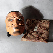 Japanese Carved Wooden Noh Mask Omi Male Demon with Bag MSK5461