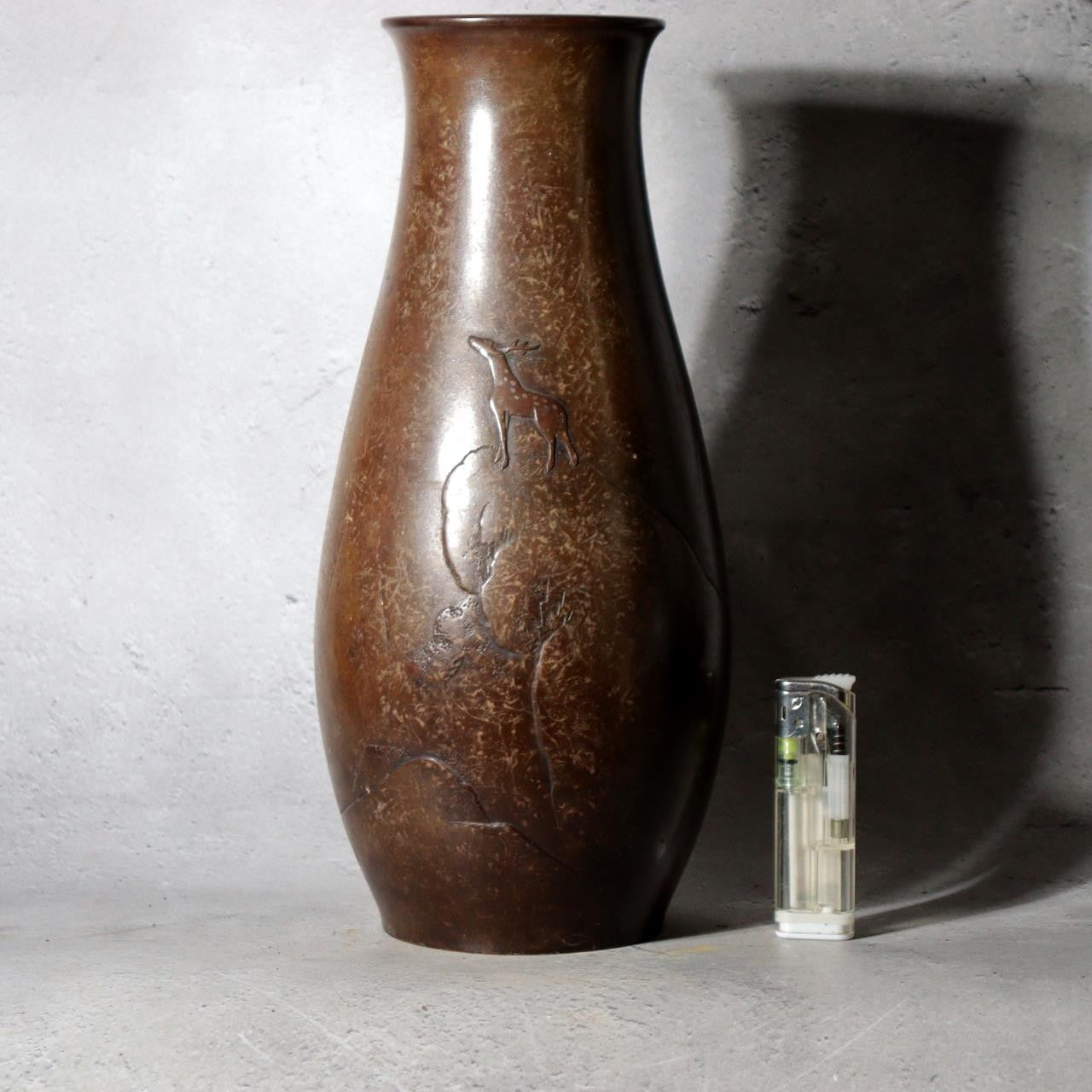 Early 20th Century Japanese Bronze Vase Yoshimitsu Kinjiro Ogasawara Statue1
