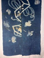 Antique Japanese Kofu Indigo Tsutsugaki Fabric Kaioke Shell Motif 145cm7