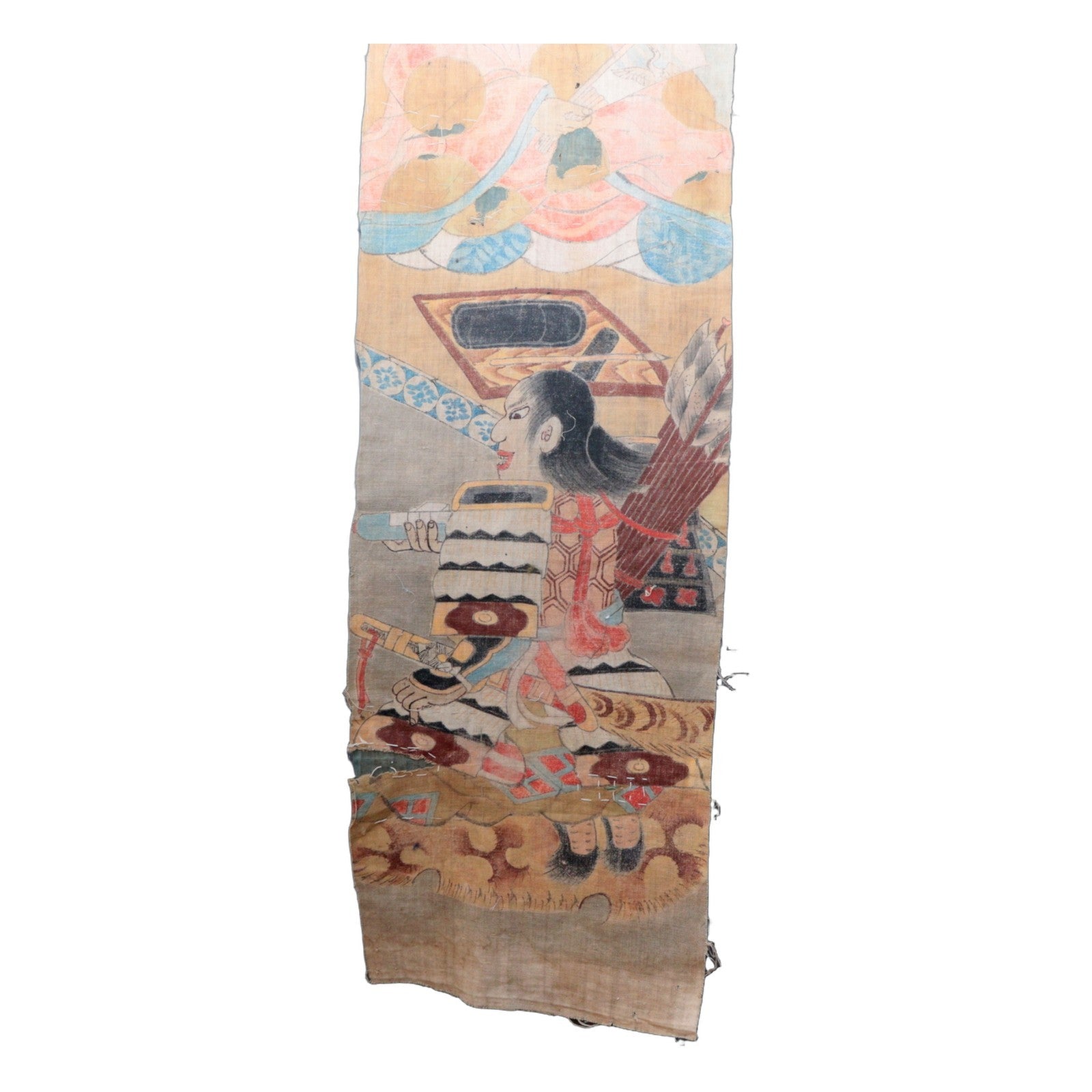 Late Edo Japanese Boro Nobori Flag Samurai Hand Painted Hemp BRKW17312