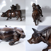 Vintage Japanese Cast Iron Bull Statue  Zen "Riding the Bull Home" 7.3kg BOSa224