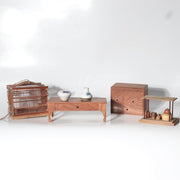 Vintage Japanese Wooden Miniature Set Birdcage Tea Utensils Maki-e Box WO667-21