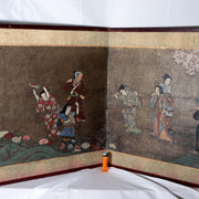 Vintage Japanese Byobu 2 Panel Room Divider Painted Figures Floral6