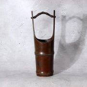 Japanese Vintage Cast Bronze Ikebana Vase - Bamboo Trunk Style with Handle BV7424