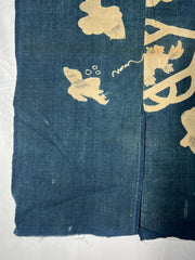 Antique Japanese Kofu Indigo Tsutsugaki Fabric Kaioke Shell Motif 145cm2