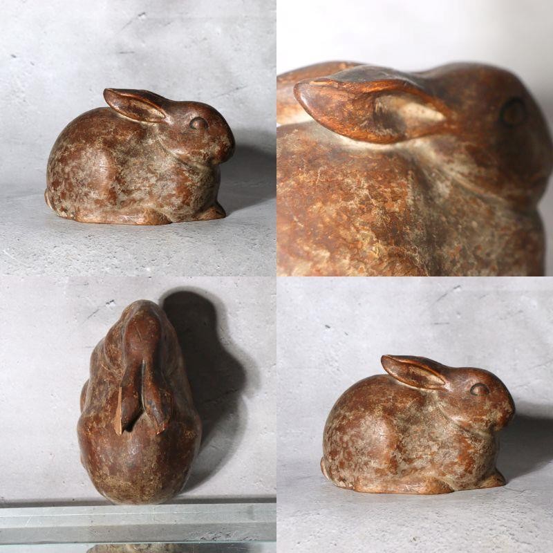Vintage Japanese Hand-Carved Wood Rabbit Sculpture Early Showa Realistic Mastery9
