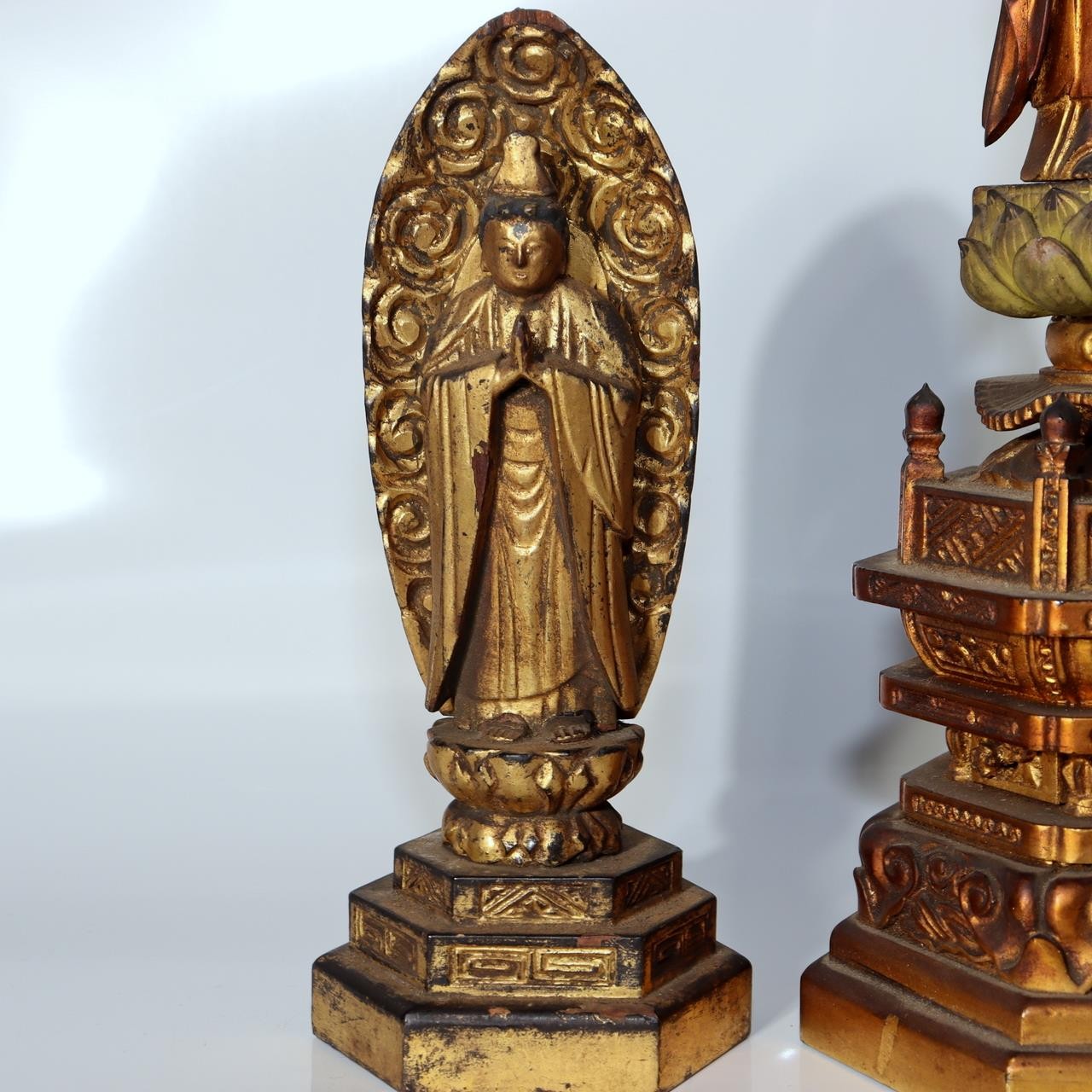 Japanese Vintage Amida Sanzon Buddhist Statue Set 3pc Gilt Wood 28.6cm Zen BT24419