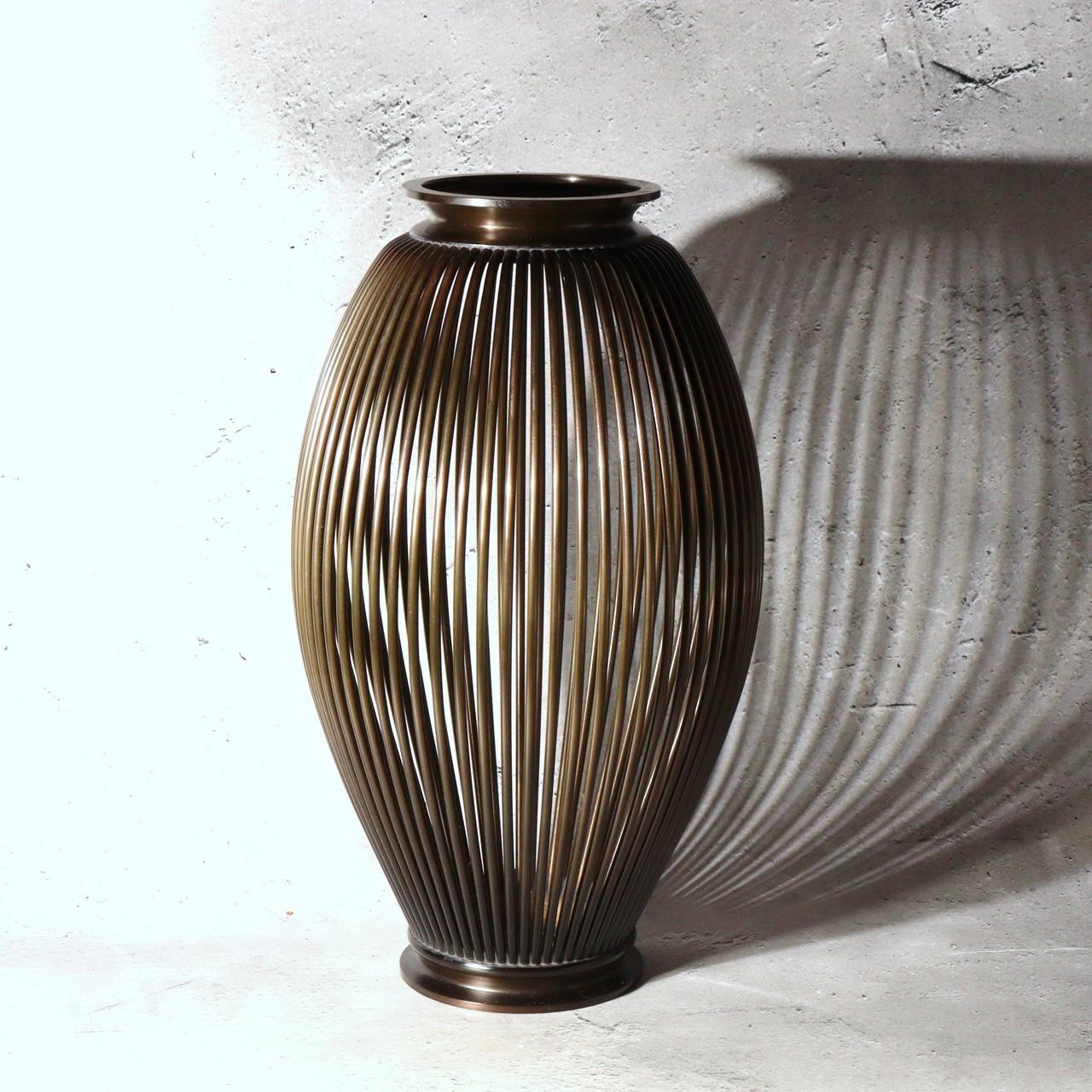 Japanese Vintage Hoyu Cast Bronze Flower Vase Basket Style Ikebana Box 27.5cm2