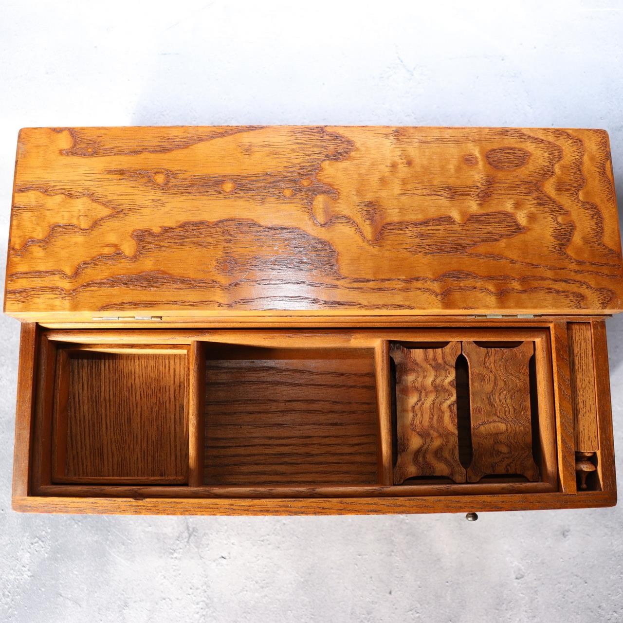 Fine Japanese Haribako - Rare "Tamamoku" Burl & Tiger Grain Wood Sewing Box10