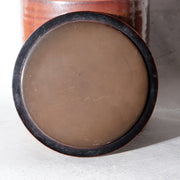 Japanese Seto Ware Ceramic Mizusashi Water Jar Brown Ribbed Texture Tomobako4