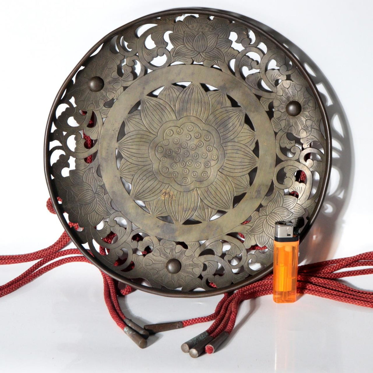 Japanese Brass Keko Buddhist Offering Tray Lotus Openwork Vintage to Antique1