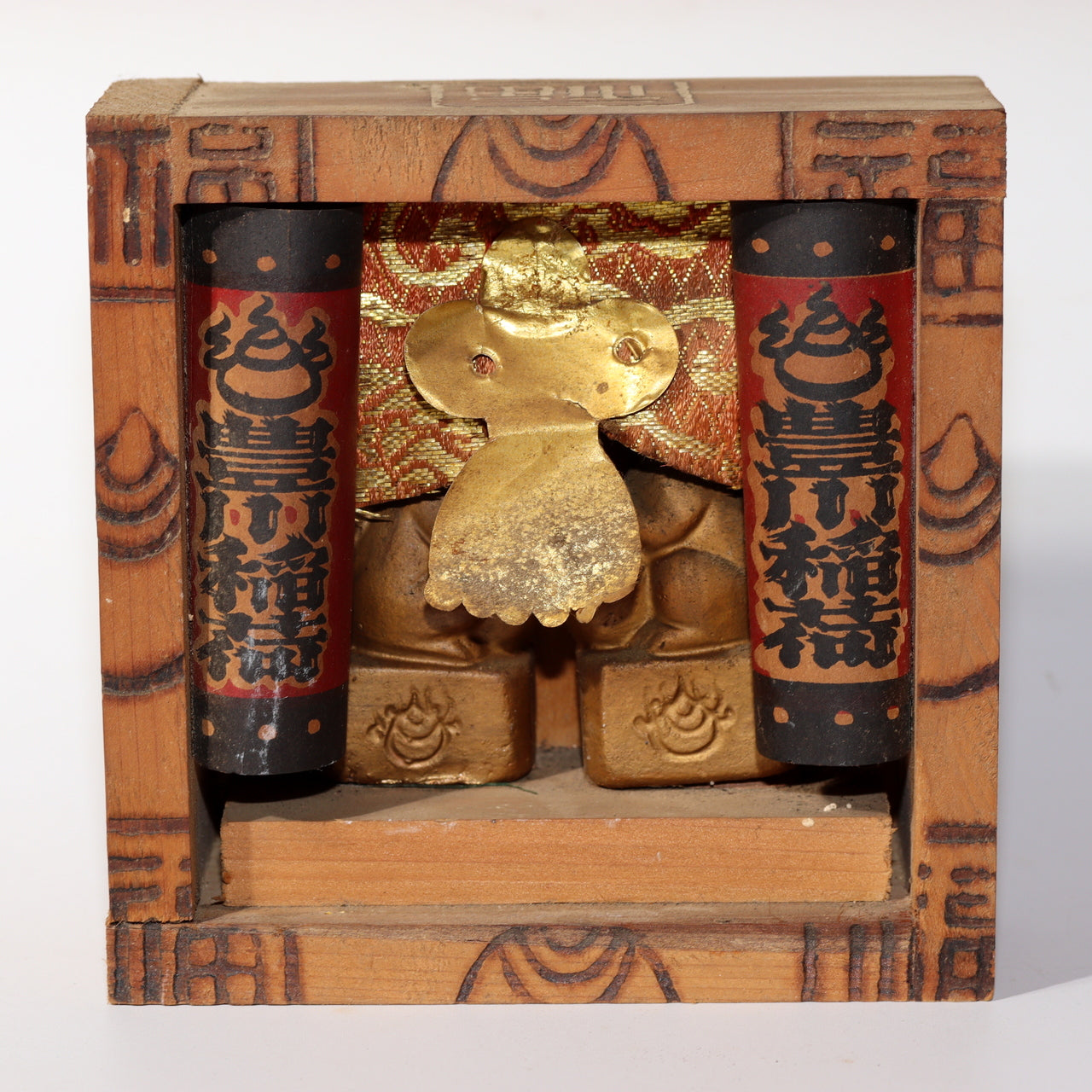 Japanese Wooden Fox Ornament Shinto Zushi Shrine Inari Kitsune Temple PO47-4