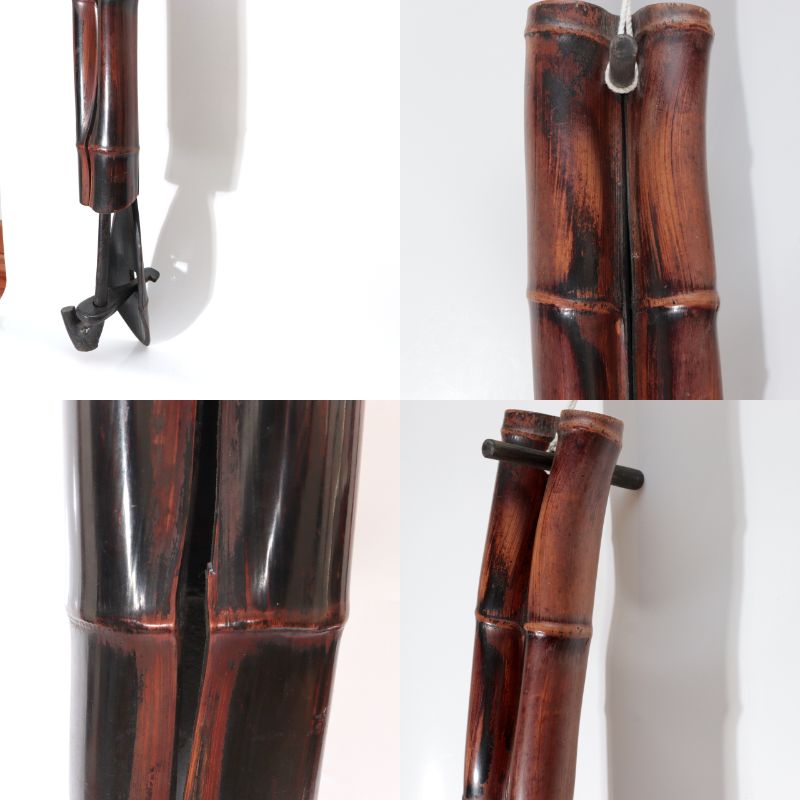 Vintage Japanese Smoked Bamboo Jizaikagi Pothook Rare Twin Trunk WO618