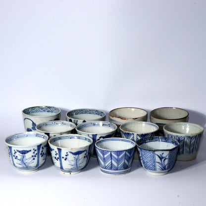 Antique Japanese Blue & White Porcelain Cups - Reference Pieces Soba choko IP112