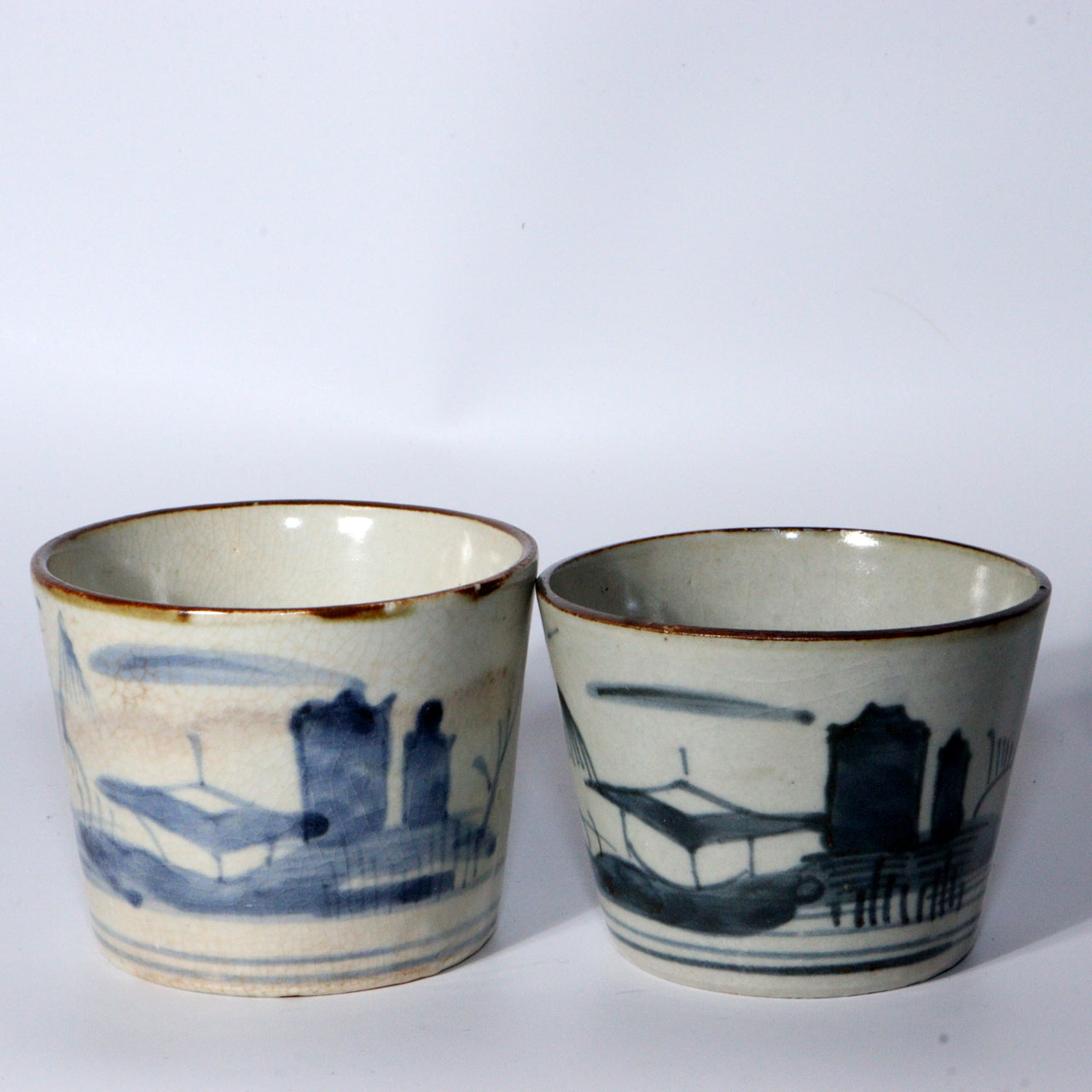 Antique Japanese Blue & White Porcelain Cups - Reference Pieces Soba choko IP112