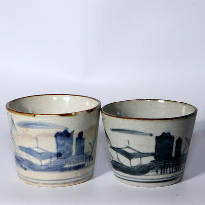 Antique Japanese Blue & White Porcelain Cups - Reference Pieces Soba choko IP112