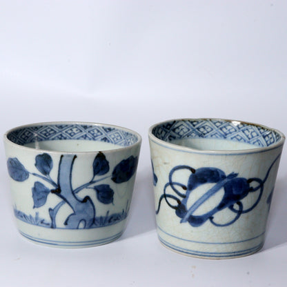 Antique Japanese Blue & White Porcelain Cups - Reference Pieces Soba choko IP112