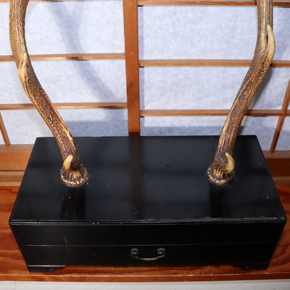Japanese wooden Sword Rack Stand Deer antlers Kazuno Drawer Meiji era SWR348