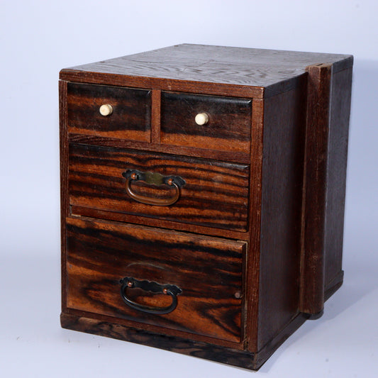 Vintage Japanese Wooden Sewing Box Black Persimmon Wood Kurogaki Drawer WBX284