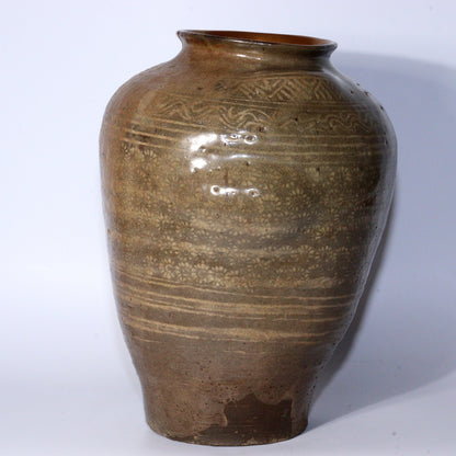 Early Joseon Dynasty Buncheong Mishima Floral Jar Antique Korean Pottery KRS157