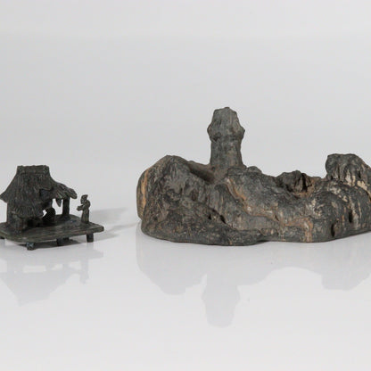 Japanese Bronze Kuzuya Figurine Bonsai Suiseki Bonkei Small Conversation KOEDO SUN ART KOEDO SUN ART (7953)