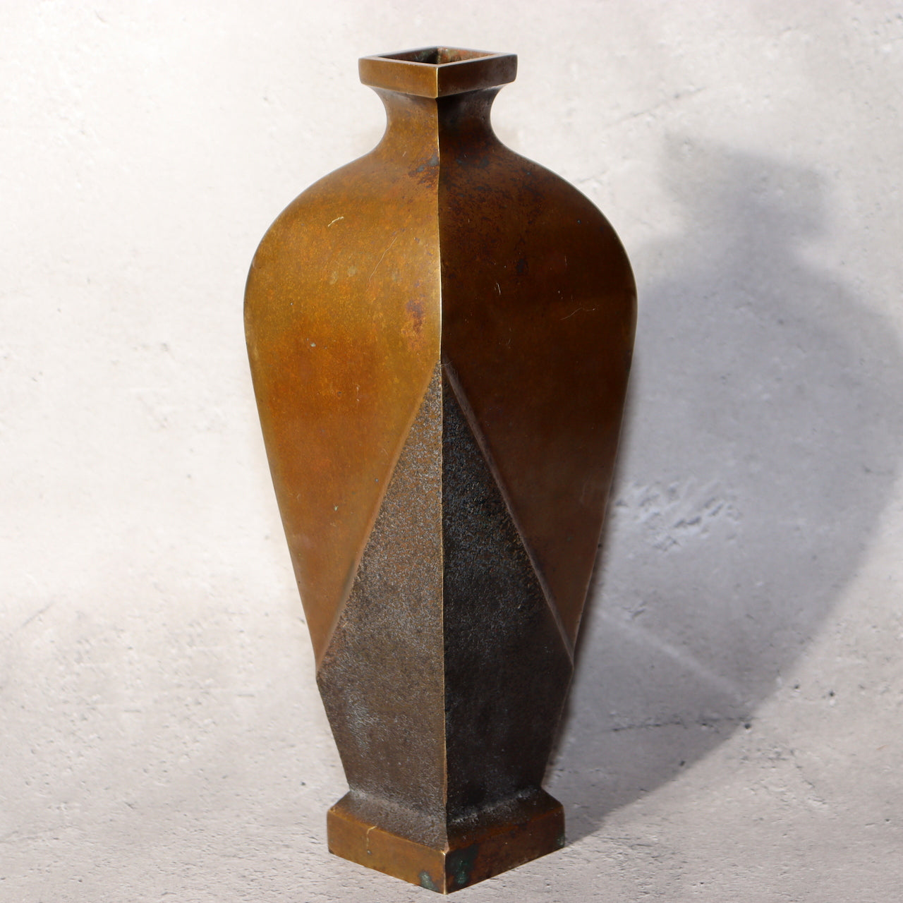 Art Deco Bronze Vase Geometric Design US Made Vintage 20thC 21.5cm
