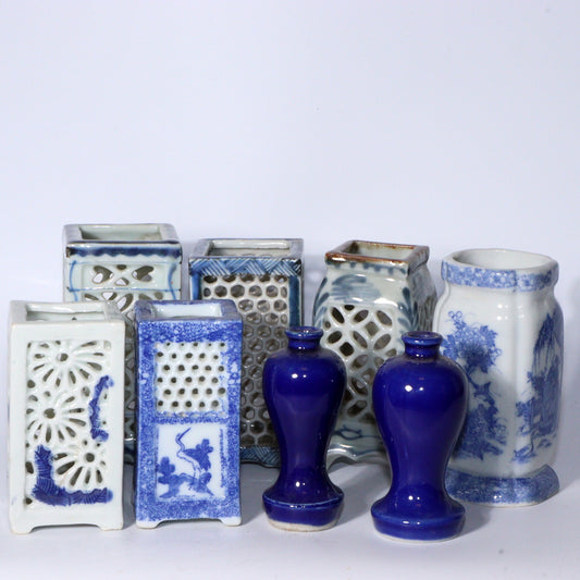 Set of 8 Antique Japanese Imari & Hirado Porcelain Pen Holders and Bud Vases