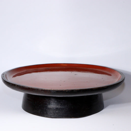 Antique Aizu Lacquerware Red Pedestal Tray Meiji Era Japanese Kurinuki WO396 -1